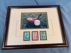 Heroes of Amateur GOLF Stamps Bobby Jones, Babe Zaharias, Francis Ouimt , Framed