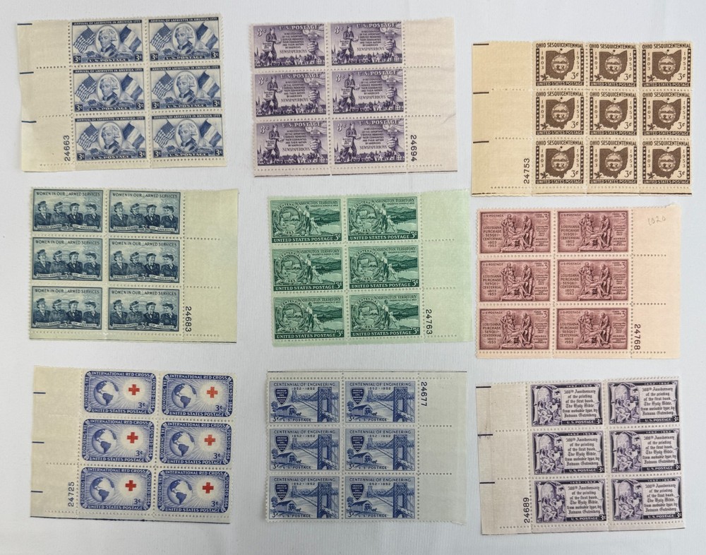 1952 US Commemorative Plate Block Collection MNH Scott 1012-1020-1026-103