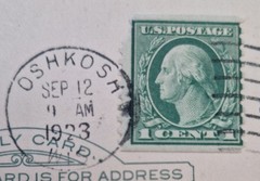 UNITED STATES POSTAL CARD 12 SEPTEMBER 1923 OSHKOSH TO SWEDEN