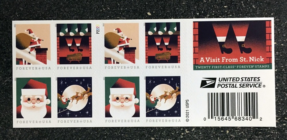 2021USA #5644-5647b Forever A Visit From St Nick – Booklet (#P2222) of 20 Mint