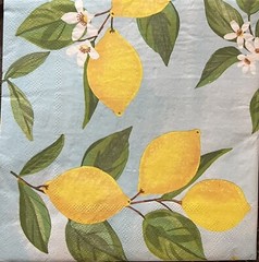 Three (3) 6.5”x 6.5” Watercolor Lemons Paper Lunch Napkins For Art Decoupage