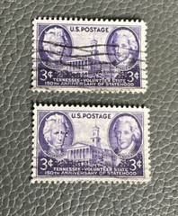 (2) U.S. 3 Cent postage stamps Tennessee 150 yrs. Jackson-Sevier 1946