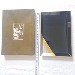Showa Retro Art Lacquerware Rectangular Tray Black Gold Silver Maki-e Style