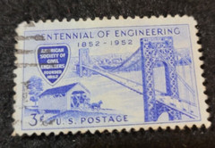 # 1012 – 1952 3¢ Engineering Centennial Covered Bridge USA Used 1 Stamp +2 FREE