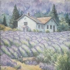 Two Paper LUNCHEON Decoupage Napkin Lavender Fields/farmhouse Teacup /purple 6.5