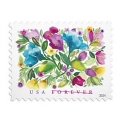 United States Postal 20 Stamps, red, yellow, purple, pink, green, blue