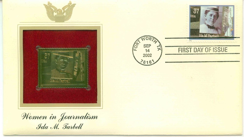 First Day Of Issue Sep 14 02 Fort Worth TX 22kt Gold Replica Ida M. Tarbell