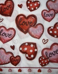 Three Paper Luncheon Decoupage Napkins VALENTINE White Red Hearts LOVE 6.5”