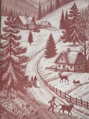 Two Individual paper dinner Decoupage Napkins Red Toile Winter Trees /deer