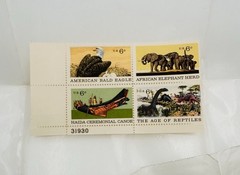 US Postage Stamps 6c 1970 Age of Reptiles American Bald Eagle Elephant Canoe