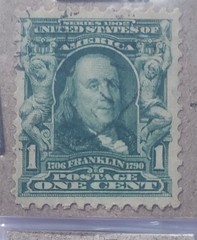 VERY RARE (CLEAN) – 1902 – BEN FRANKLIN- (1 Cent Vintage Green US Postage Stamp)