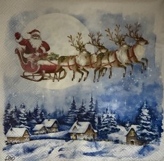 TWO Paper LUNCHEON Decoupage Napkins Reindeer Christmas SANTA Sleigh/toys Winter