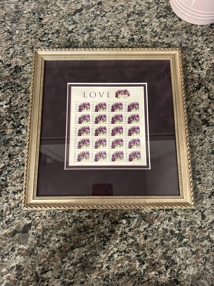 Professionally Framed 20 Love: «Pansies in a Basket» US Forever Postage Stamps