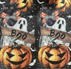 Three Individual dinner Decoupage Napkins/Halloween/Ghosts/pumpkins/web/orange/