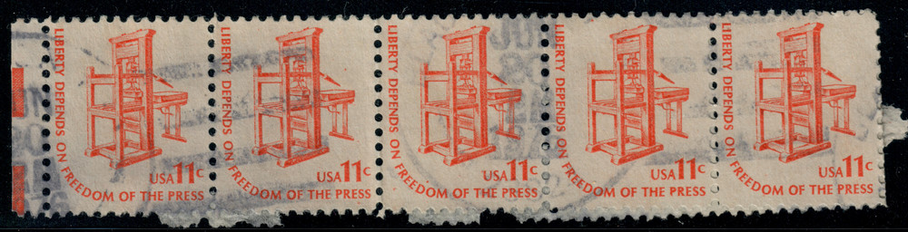 USA – 1975 – Americana Issue – Printing Press – 11¢ x5 – #3516