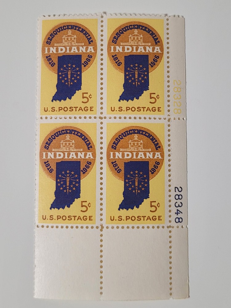1966 indiana US Postage stamp 5 Cent plate block MNH Scott #1308