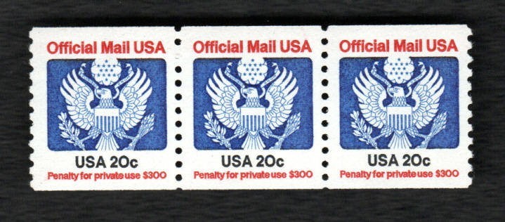 U.S. Stamp – 20¢ Official Mail – Coil Strip of 3 Stamps – SC# O135