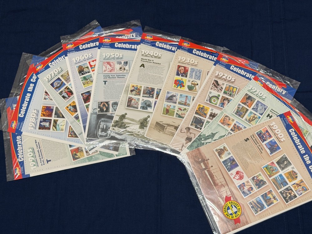 CELEBRATE THE CENTURY 1900-1990. Complete 10 Sheet Set US Stamps USA -unopened