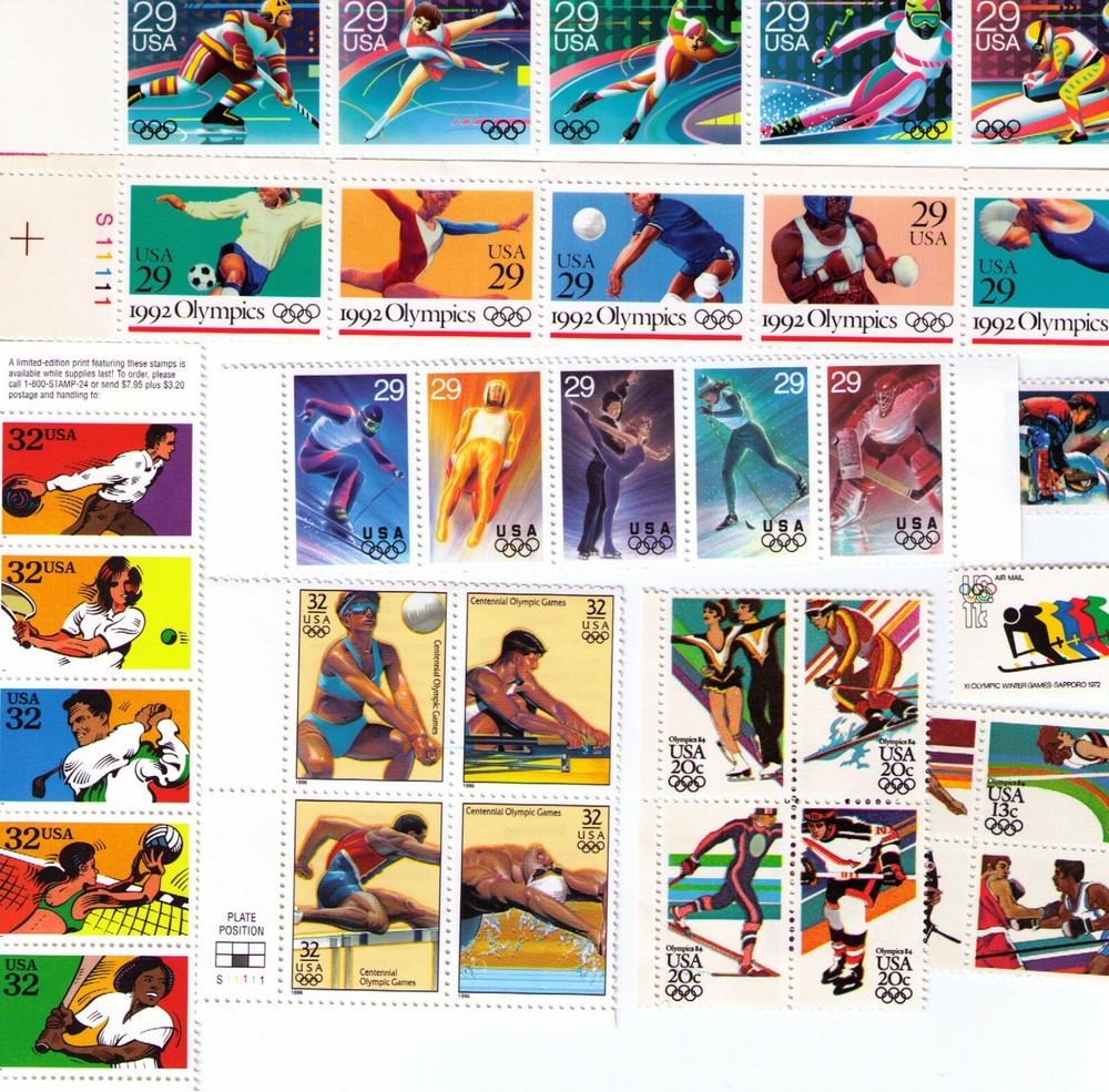 US vintage sport stamps blocks, singles, strips MNH (#S94)