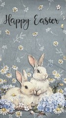 Three Paper Dinner Decoupage Napkins Happy Easter country Blue Bunny/Rsbbits