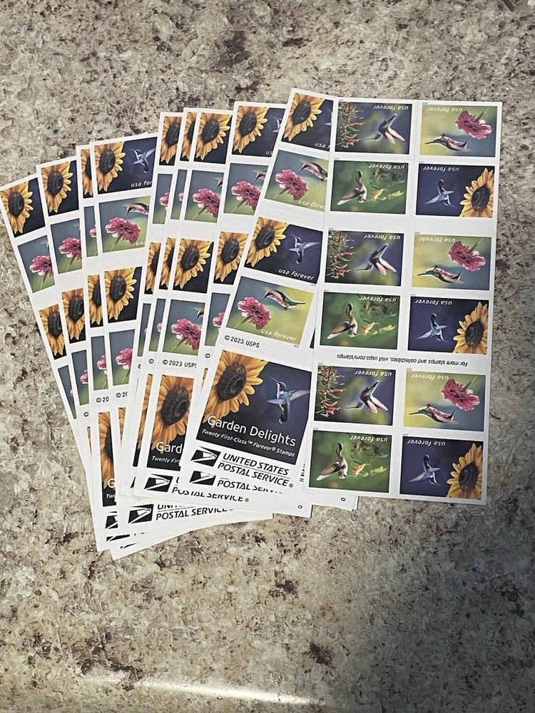 200 Garden Delights Forever Stamps 10 Books of 20 Hummingbird 2024 MNH Postage