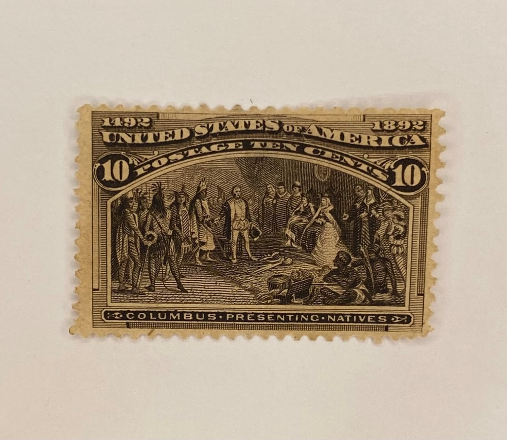 US Scott #237 10 cent single stamp Black Brown Columbus Presenting Natives J174