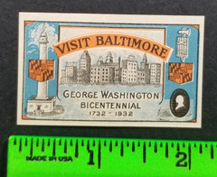 Vintage 1932 Visit Baltimore George Washington Poster Stamp