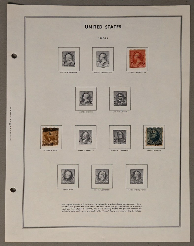 Vintage U.S. Stamp Album Page 1890–1893 w/ 3 Stamps + Historic