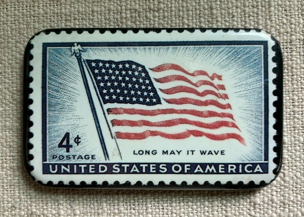 US POSTAGE 4 CENTS FLAG FRIDGE MAGNET «LONG MAY IT WAVE» VINTAGE