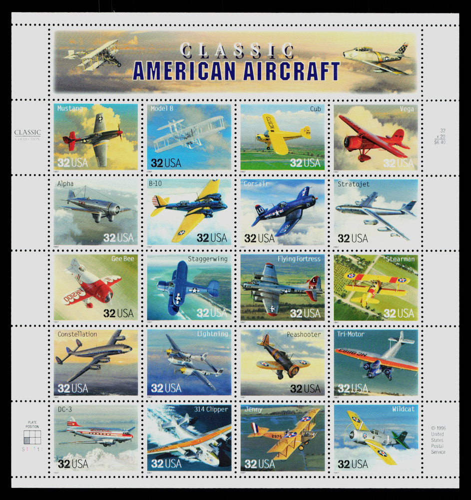 Lot of (2) -US SCOTT #3142 32ct Classic American Aircraft Souvenir Sheet of 20