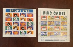 US Postage Stamp Lot of 2 Sheets – Bright Eyes Animals Pets, Kids Care Art