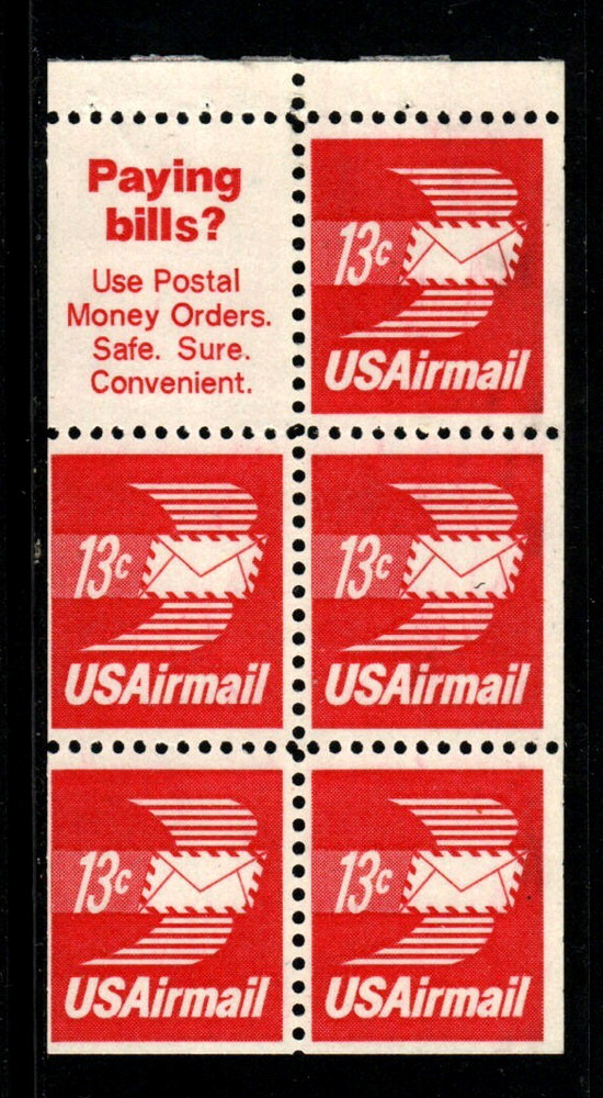 US Stamps – 1971 13 cent Airmail Winged Envelope Booklet Pane (SC# C79a) MNH OG