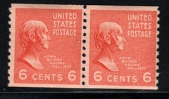 US Stamps – (circa 1939) 6¢ red orange John Quincy Adams – coil pair SC# 846 MNH