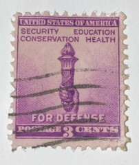 1940 Vintage For Defense Statue Of Liberty Torch 3 Cent U.S. Postage Stamp