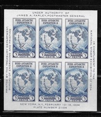 U S Postage Stamps – Scott 735 – 3c Byrd – 6 Stamp Souvenir Sheet – VF with MNG