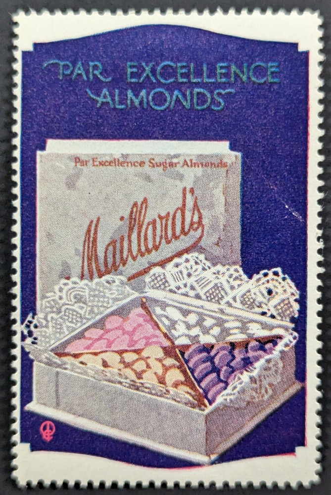 Vintage Maillard’s Almonds Nuts Cocoa Chocolate Candy Poster Stamp