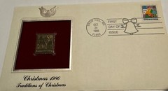 Greetings 1986 FIRST DAY ISSUE 22 CENT STAMP GOLD Traditions of Christmas