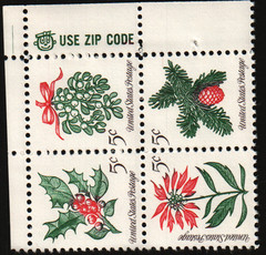 1964 5c Christmas: First Se-tenant Issue Plate Block of Four Scott #1254 ST032