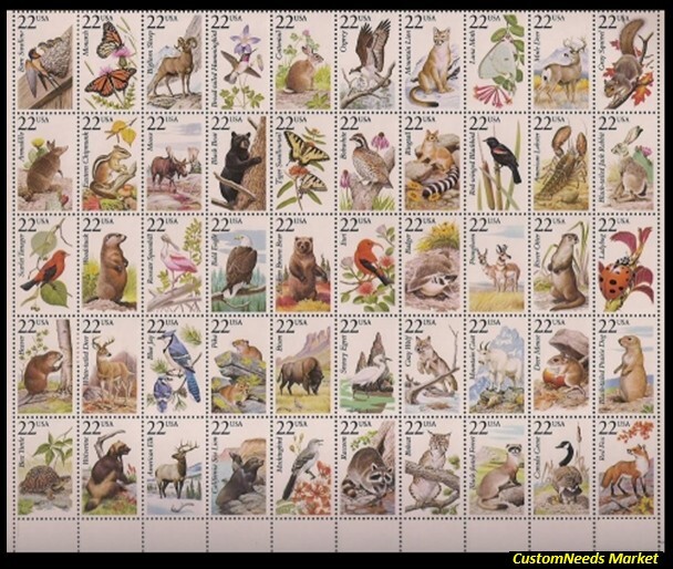America Wildlife (1987) Block of 50 Sheet (All Different) (50% Shipping Cost)