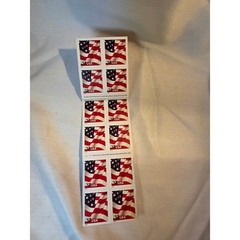 2002 USPS US Flag 37 Cent First Class Self Adhesive Stamps Partial Booklet Strip