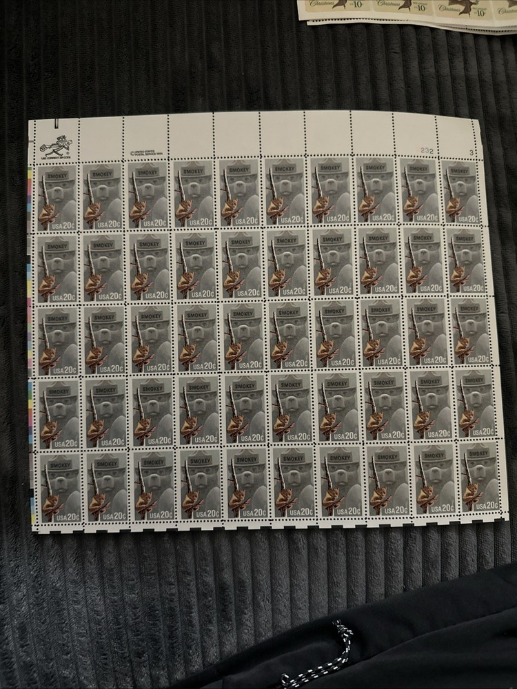 1996 bear bryant 32 cent stamps, 3 panes of 20 (50 total stamps)
