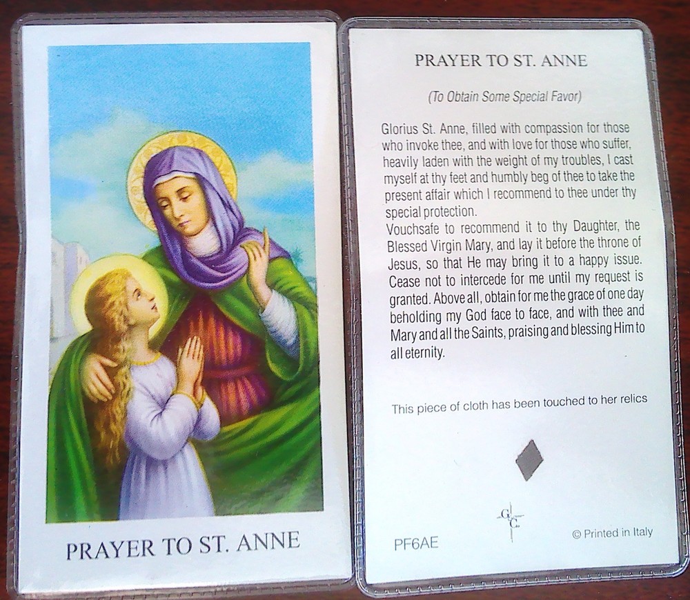 St. Anne – Prayer To – Relic Laminated Holy Card – Pope blessed Vatican Rome