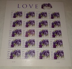 One (1) Pane of LOVE: PANSIES IN A BASKET 44¢ US Postage Stamps, USA Sc # 4450