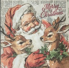 TWO Paper LUNCHEON Decoupage Napkins Reindeer Christmas SANTA Vintage Retro 6.5