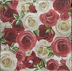 Three Paper LUNCHEON Decoupage Craft Napkins Red / White Roses Flowers /floral