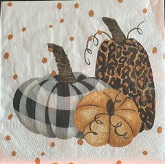 (TWO Individual Paper LUNCHEON Decoupage Napkin-fancy pumpkins/Halloween 6.5×6.5