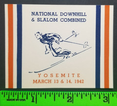 Vintage 1942 National Downhill Slalom Skiing Yosemite Poster Stamp