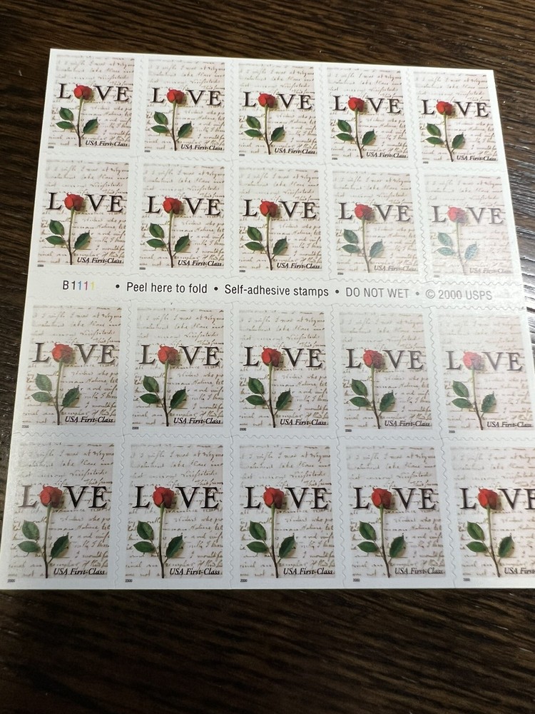 SCOTT # 3496-LOVE-ROSE-BOOKLET OF (20) FIRST CLASS STAMPS-MNH-2001