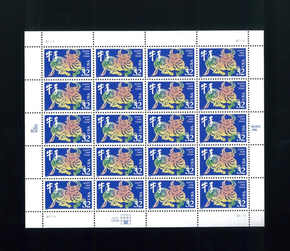 United States 32¢ Chinese New Year of the Ox Postage Stamp #3120 MNH Full Sheet