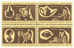 COLONIAL AMERICAN CRAFTSMEN-Block of 4 Collectible Unused 1972 Stamps–FREE SHIP